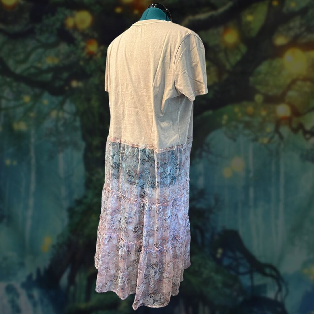 OOAK Pink Floyd Band Tee Maxi Dress | Spliced Chiffon Festival Boho | Size L - Picture 3 of 4